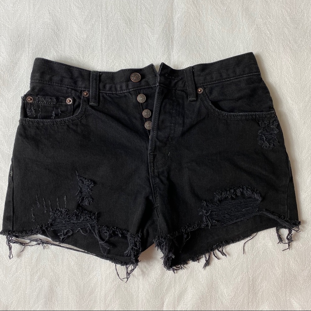 Free People Black Jean Distressed Shorts Size 26